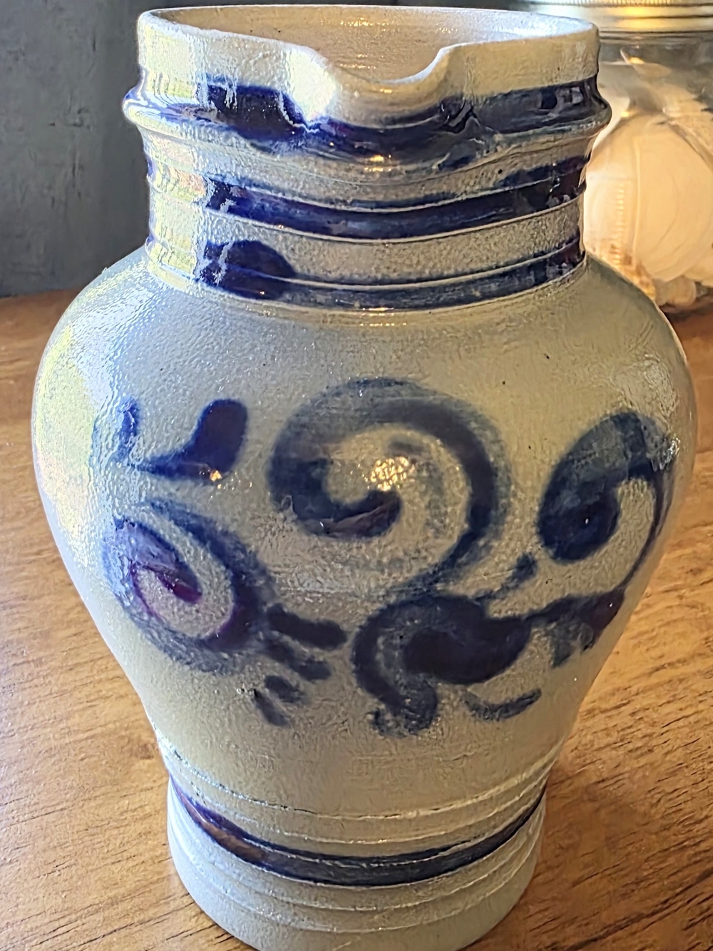 Vintage German Salt Glazed Stoneware Pitcher 0.5L Cobalt Blue Westerwald Bembel